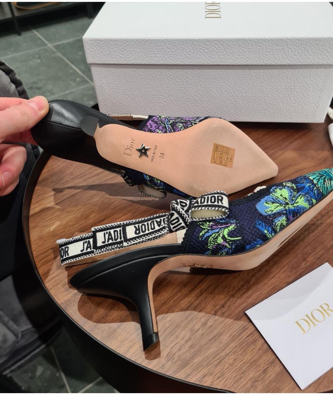 CHRISTIAN DIOR Синие текстильные лодочки на низком каблуке, фото 5