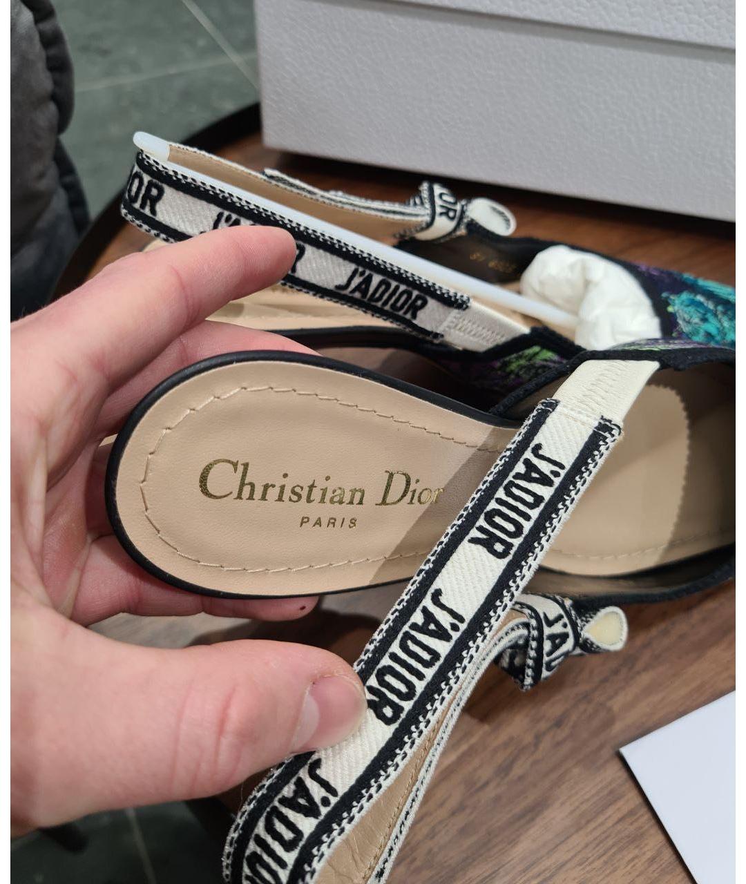 CHRISTIAN DIOR Синие текстильные лодочки на низком каблуке, фото 6