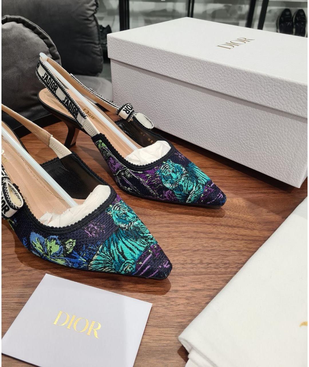 CHRISTIAN DIOR Синие текстильные лодочки на низком каблуке, фото 2