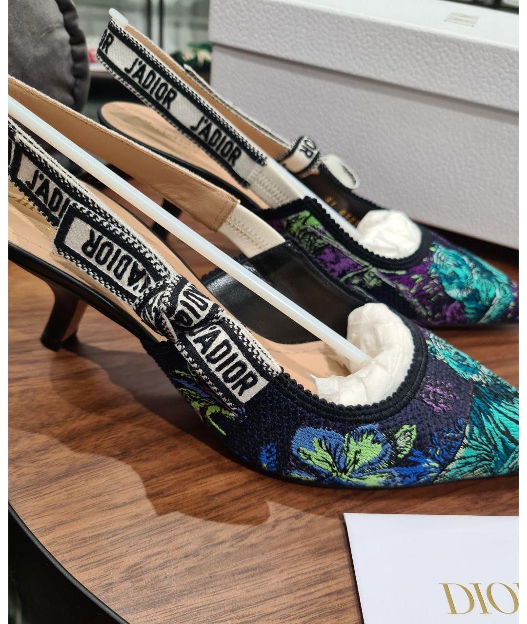 CHRISTIAN DIOR Синие текстильные лодочки на низком каблуке, фото 7
