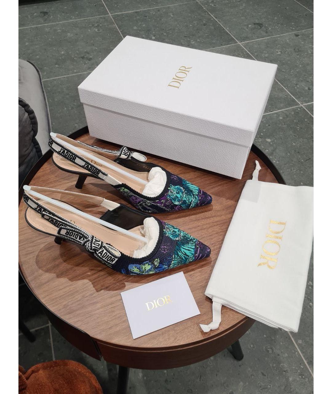 CHRISTIAN DIOR Синие текстильные лодочки на низком каблуке, фото 3