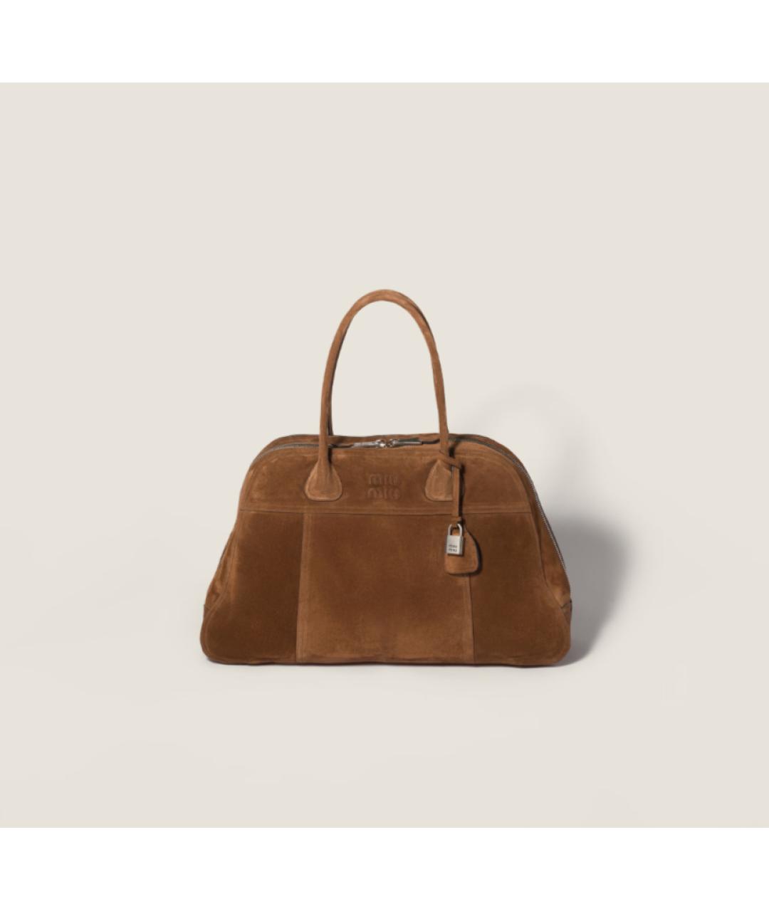 MIU MIU Коричневая замшевая сумка с короткими ручками, фото 6