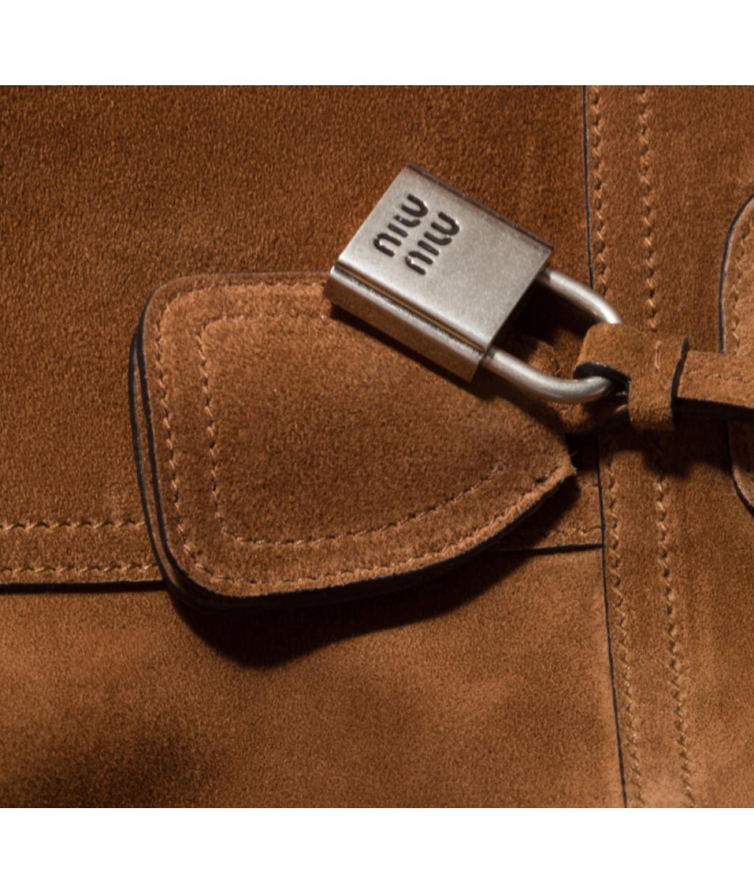 MIU MIU Коричневая замшевая сумка с короткими ручками, фото 5