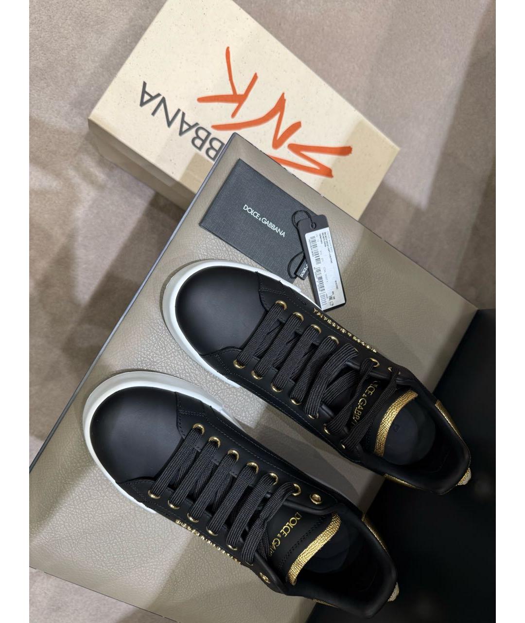 DOLCE&GABBANA Черные кожаные кеды, фото 7