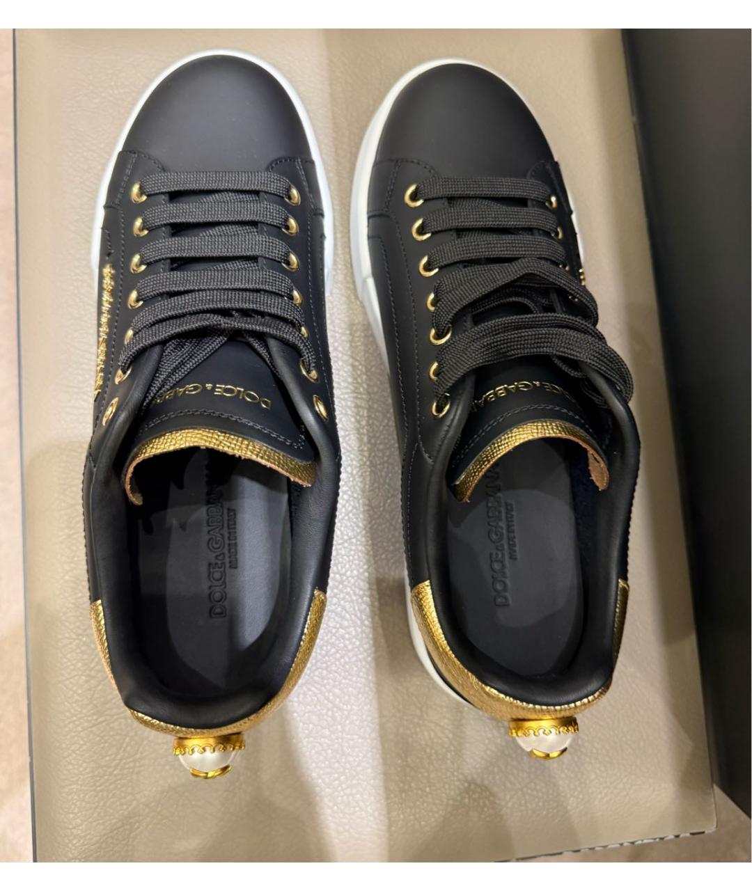 DOLCE&GABBANA Черные кожаные кеды, фото 3