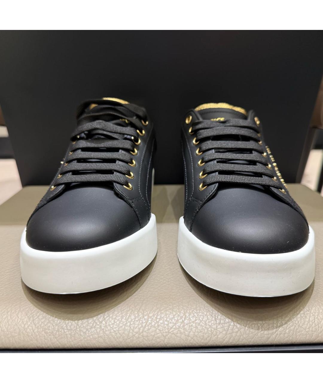 DOLCE&GABBANA Черные кожаные кеды, фото 2