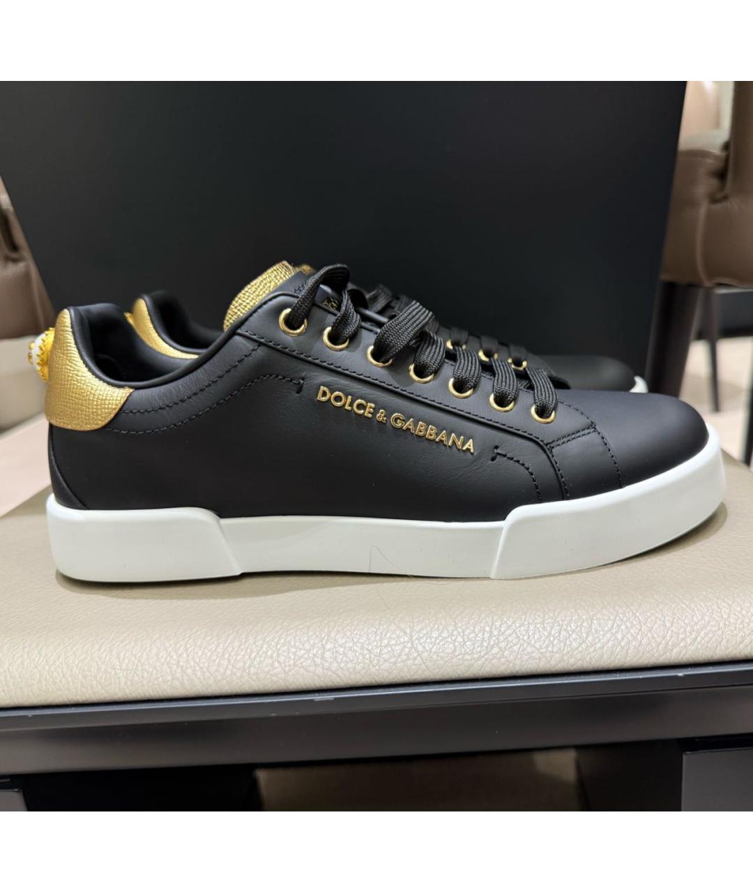 DOLCE&GABBANA Черные кожаные кеды, фото 8