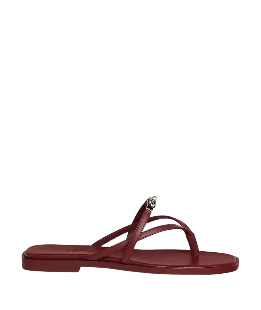 HERMES Бордовые кожаные шлепанцы, фото 1