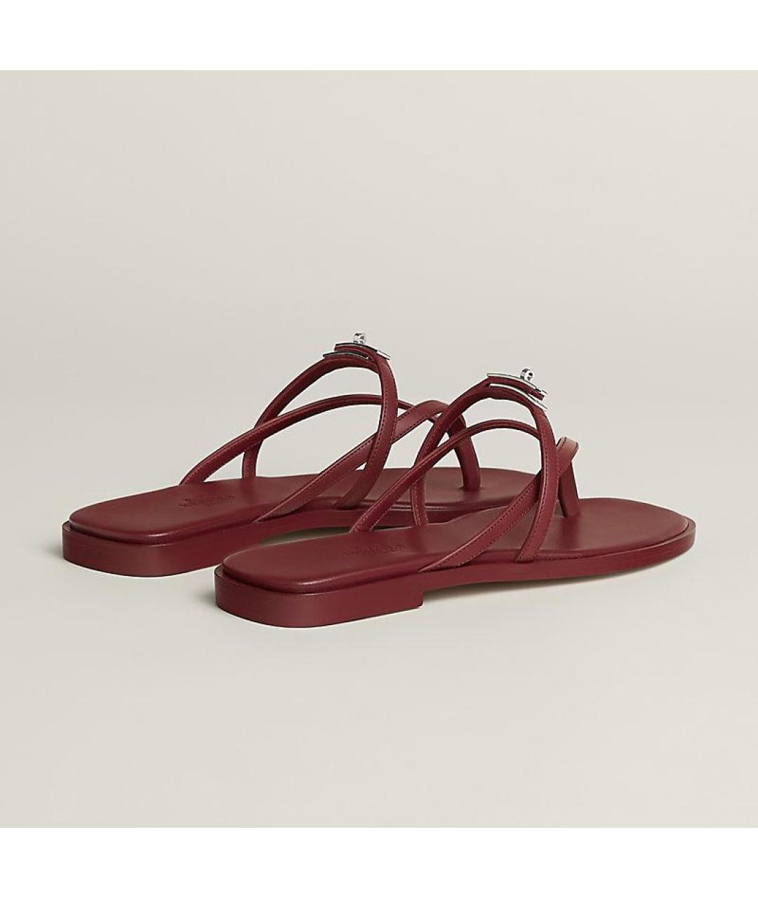 HERMES Бордовые кожаные шлепанцы, фото 3