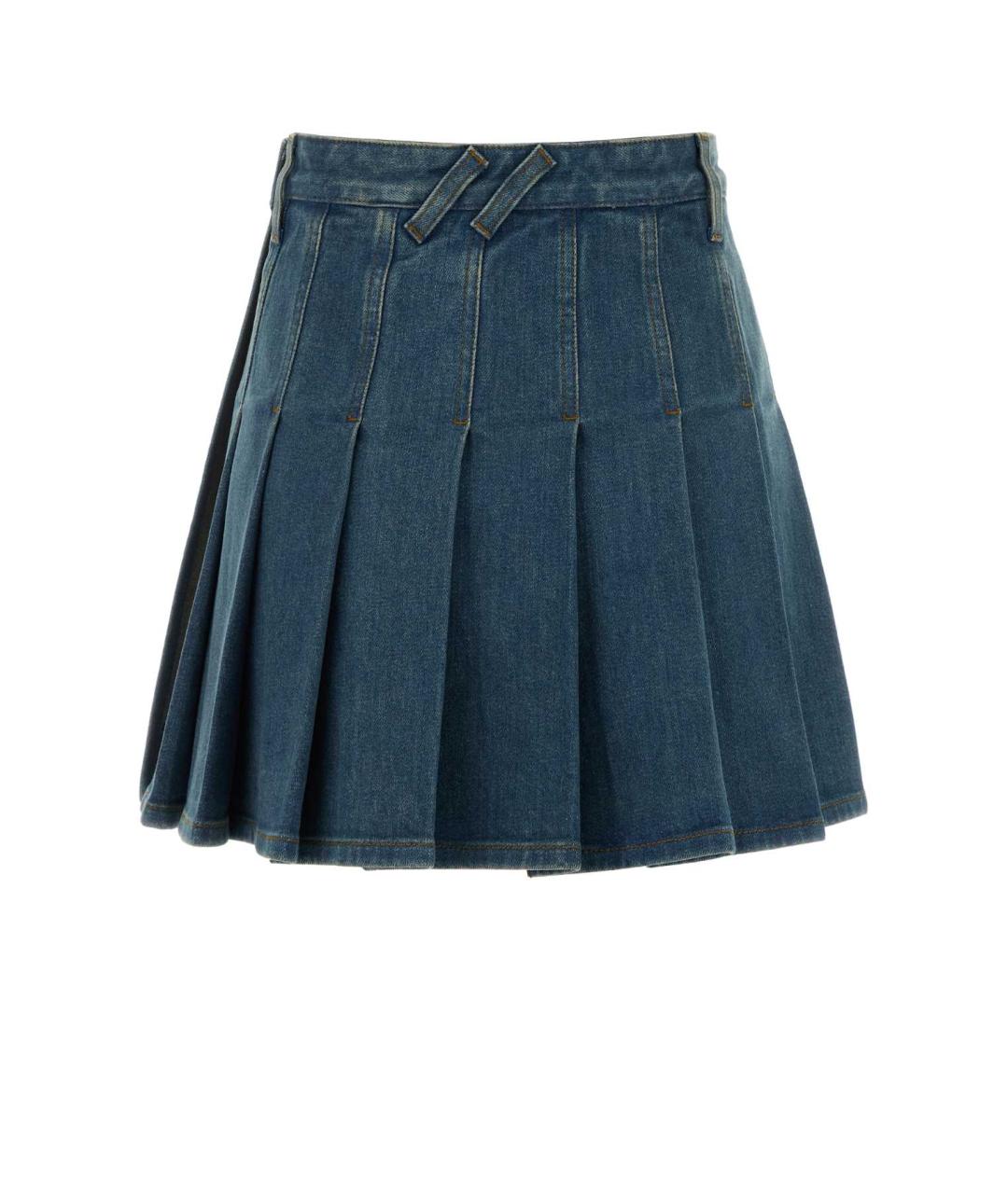 BURBERRY Синяя хлопко-эластановая юбка мини, фото 2