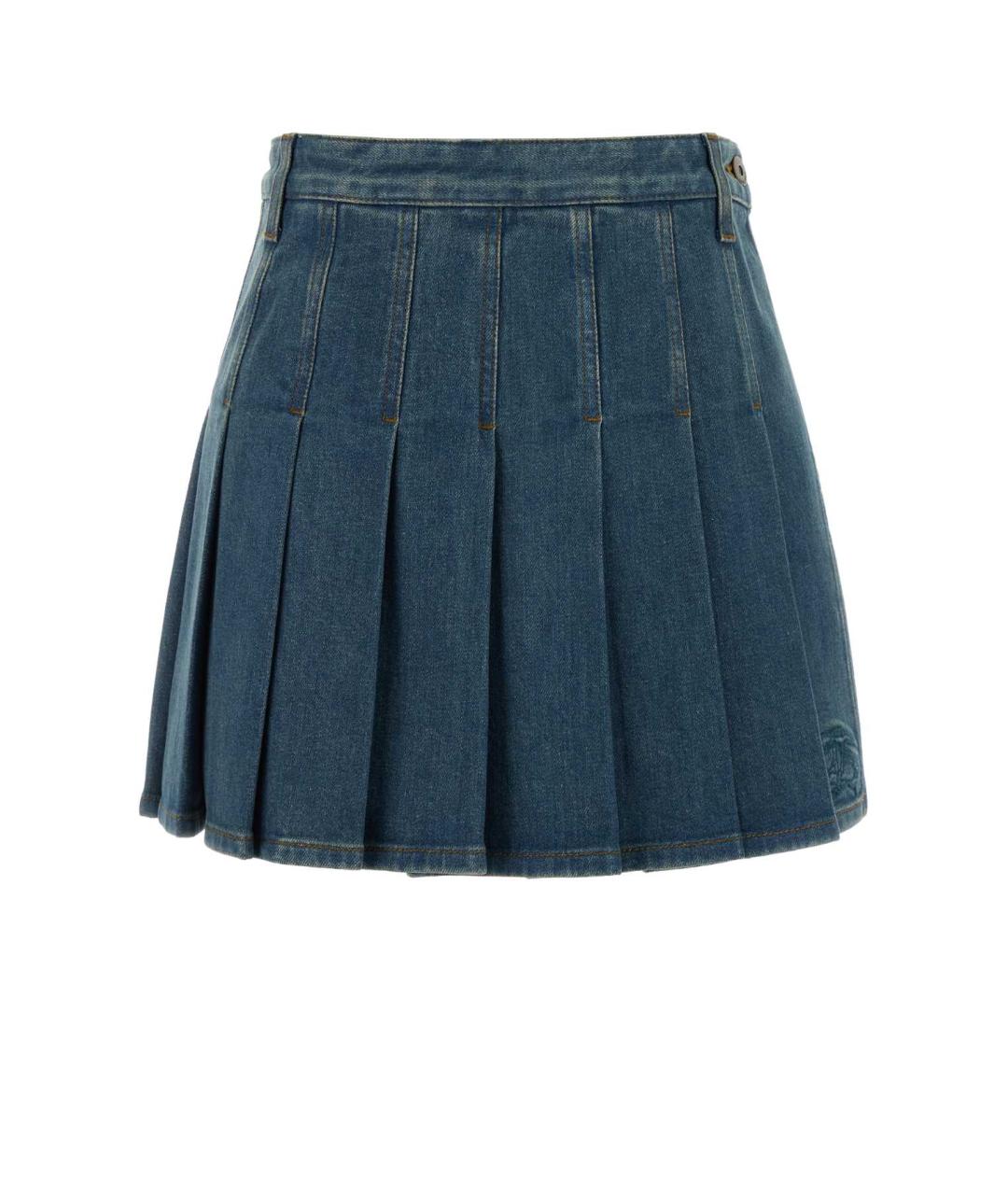 BURBERRY Синяя хлопко-эластановая юбка мини, фото 1