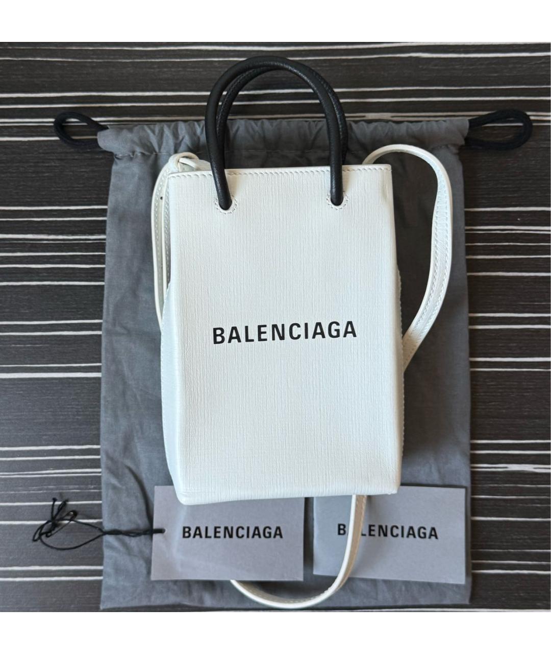 BALENCIAGA Белая кожаная сумка через плечо, фото 4