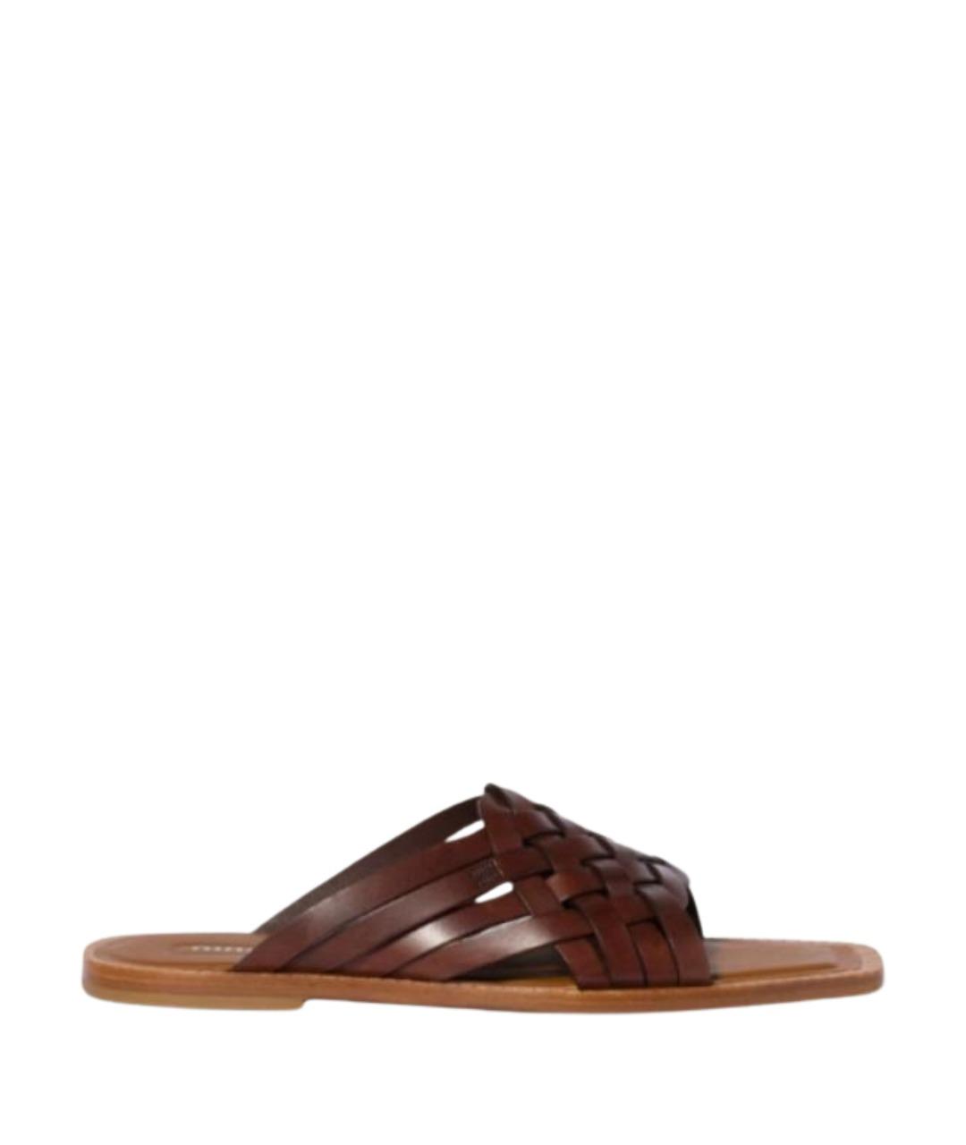 MIU MIU Коричневые кожаные шлепанцы, фото 1