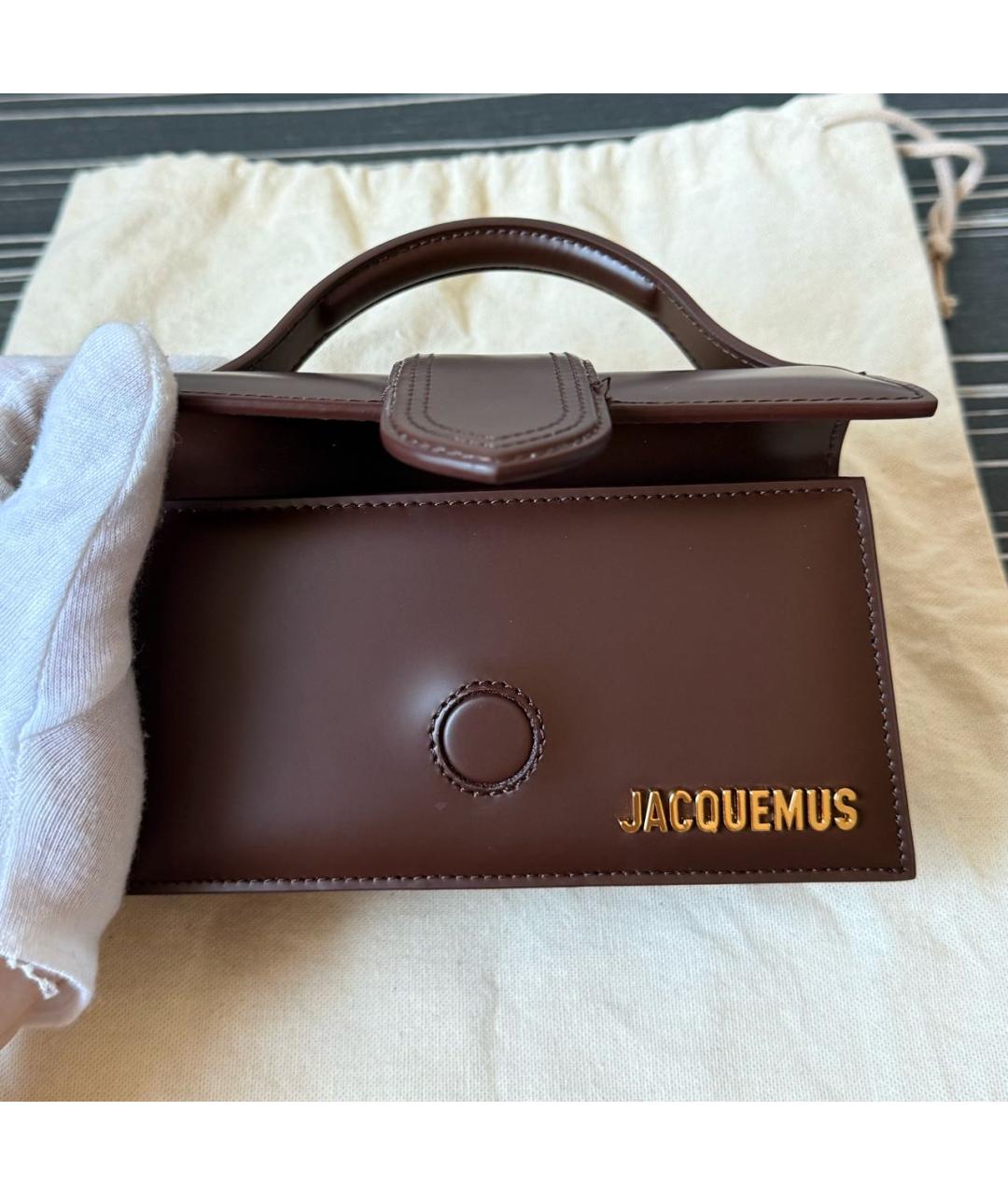 JACQUEMUS Коричневая кожаная сумка с короткими ручками, фото 7