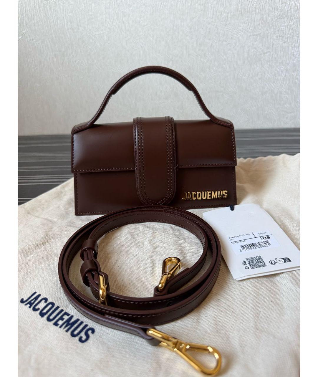 JACQUEMUS Коричневая кожаная сумка с короткими ручками, фото 5