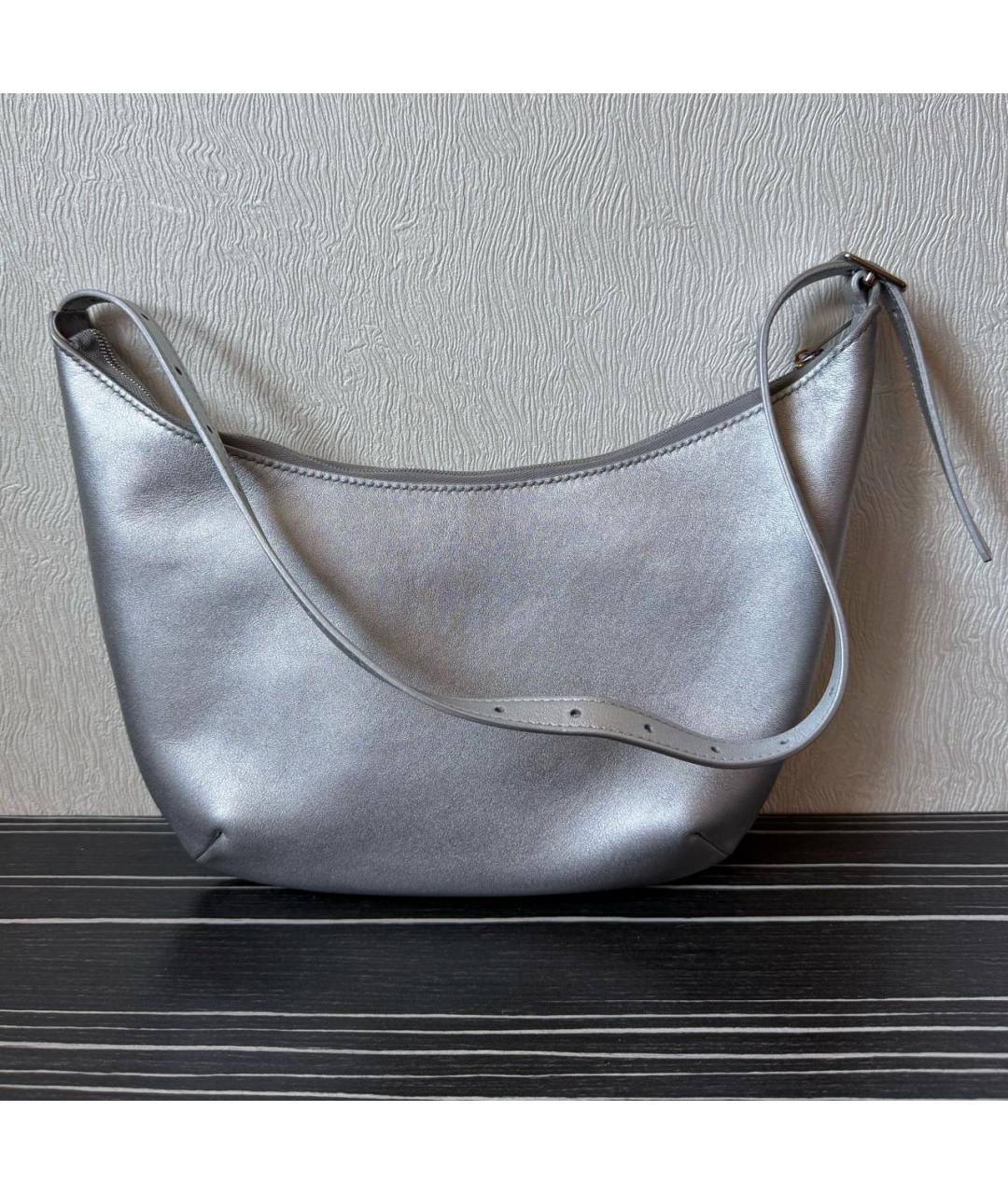 BALENCIAGA Серебряная кожаная сумка с короткими ручками, фото 3