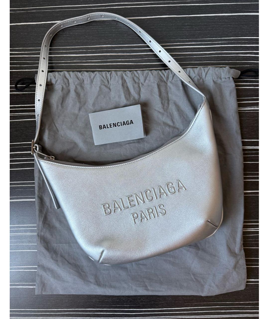 BALENCIAGA Серебряная кожаная сумка с короткими ручками, фото 4