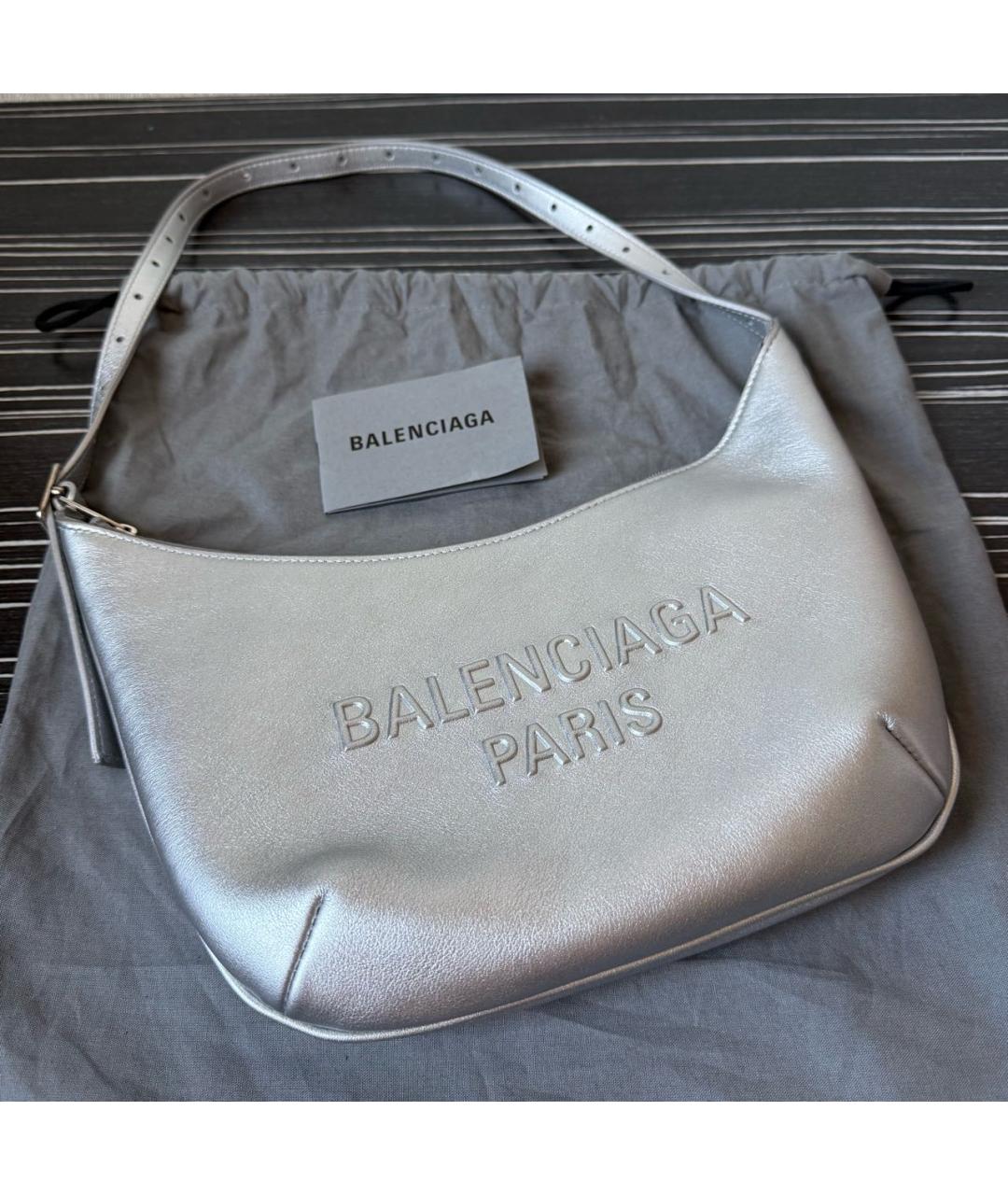 BALENCIAGA Серебряная кожаная сумка с короткими ручками, фото 5