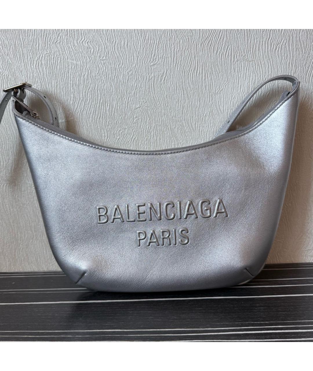 BALENCIAGA Серебряная кожаная сумка с короткими ручками, фото 7