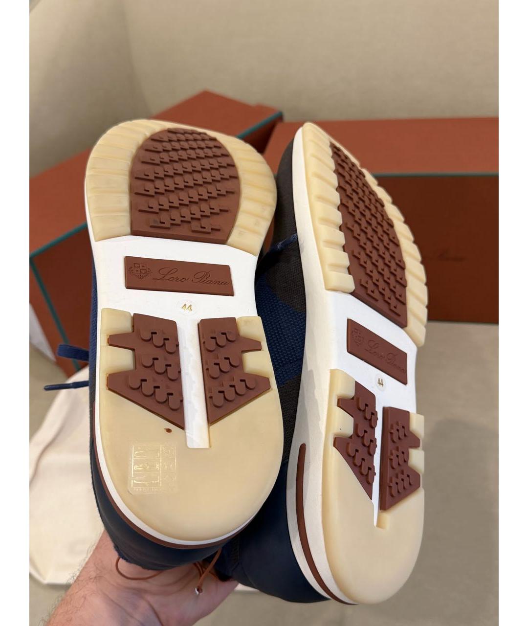 LORO PIANA Темно-синие текстильные низкие кроссовки / кеды, фото 5