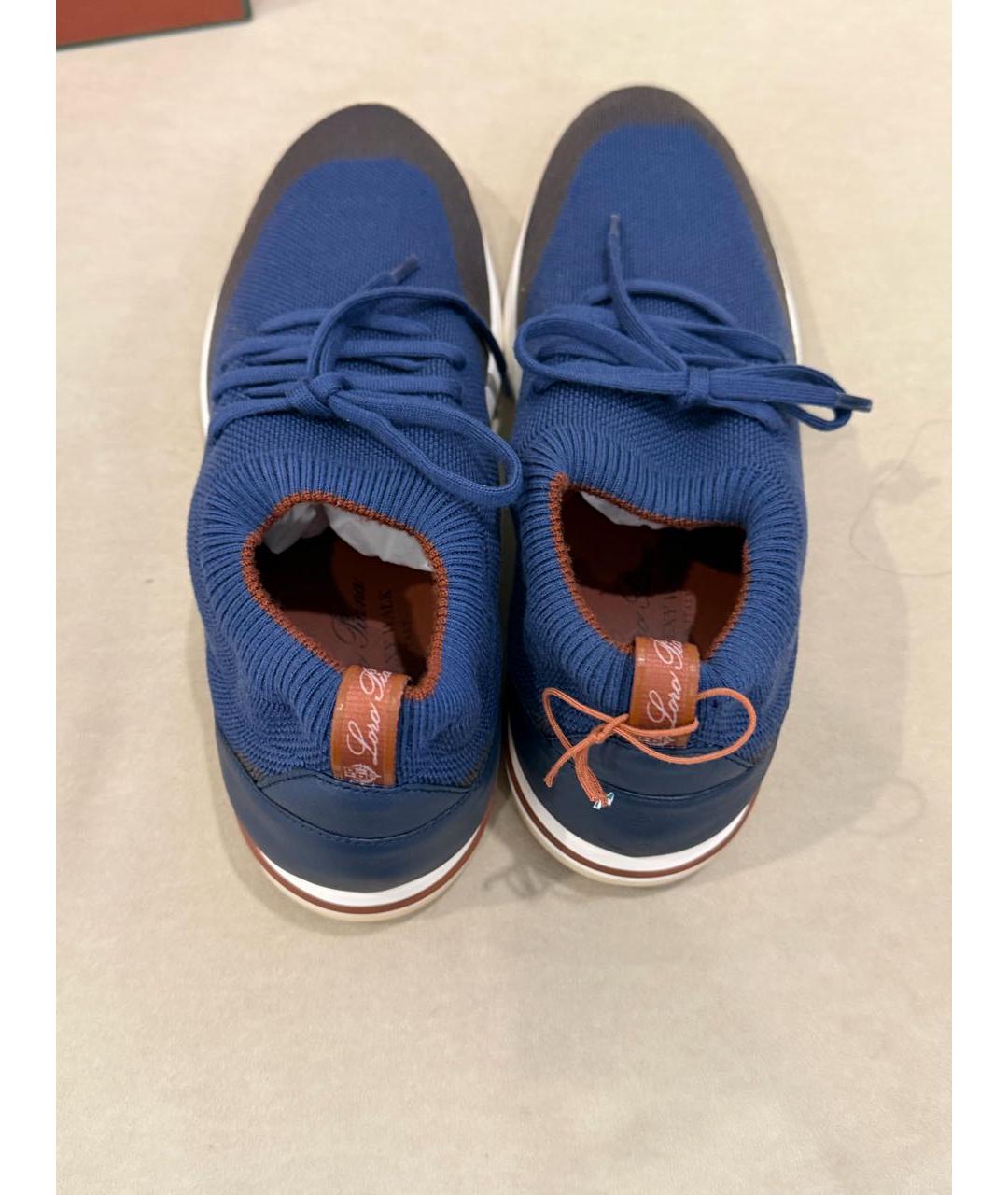 LORO PIANA Темно-синие текстильные низкие кроссовки / кеды, фото 3