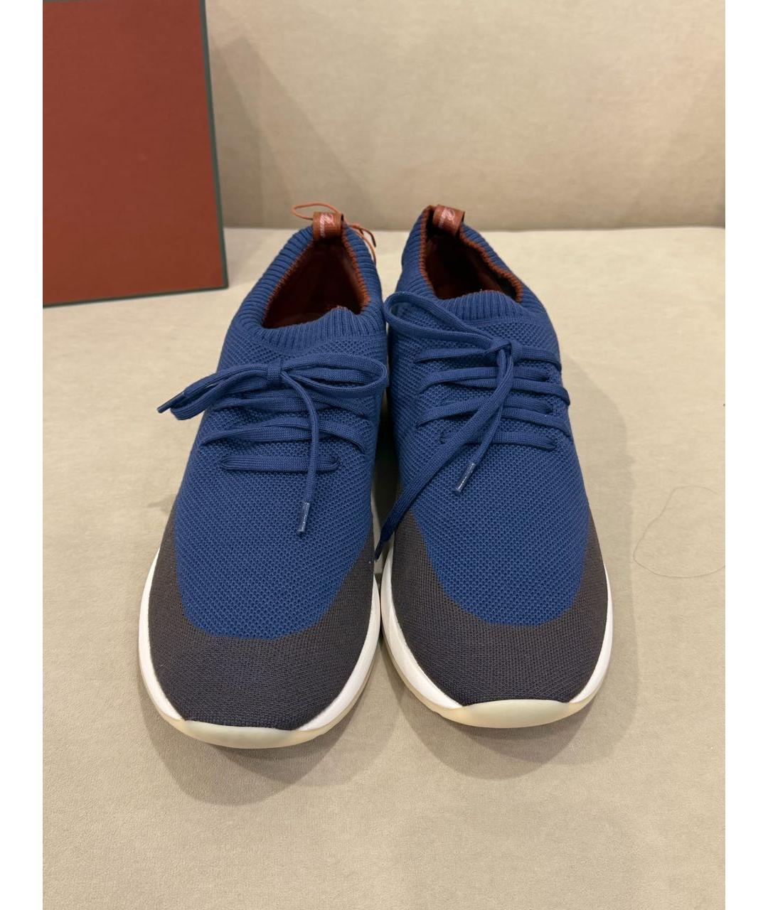 LORO PIANA Темно-синие текстильные низкие кроссовки / кеды, фото 2