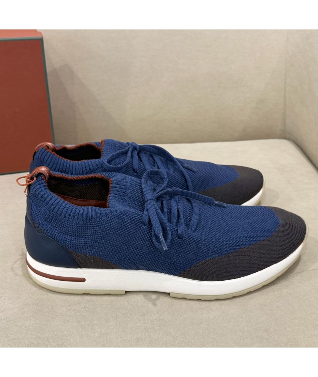 LORO PIANA Темно-синие текстильные низкие кроссовки / кеды, фото 6