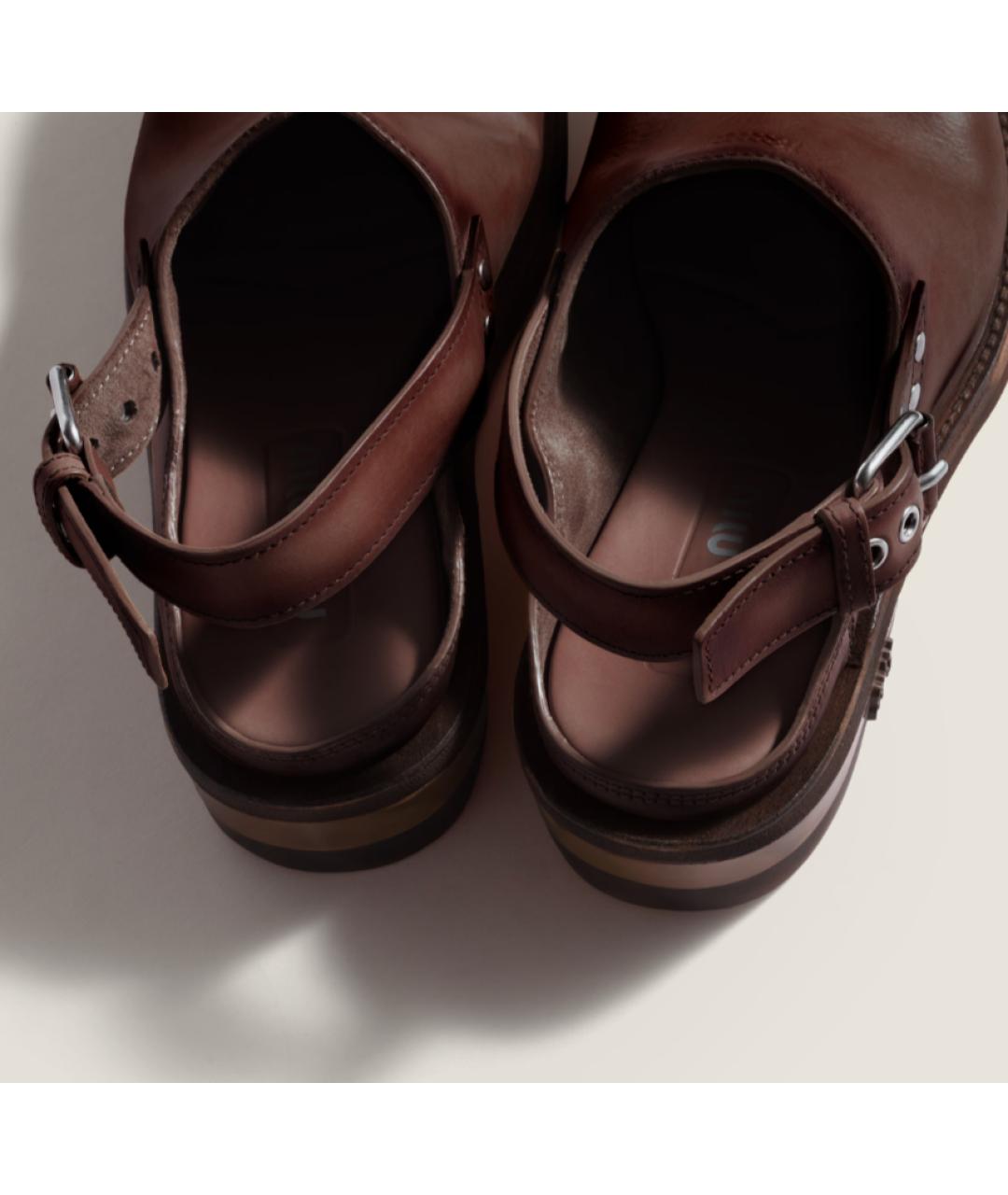 MIU MIU Коричневые кожаные мюли, фото 3