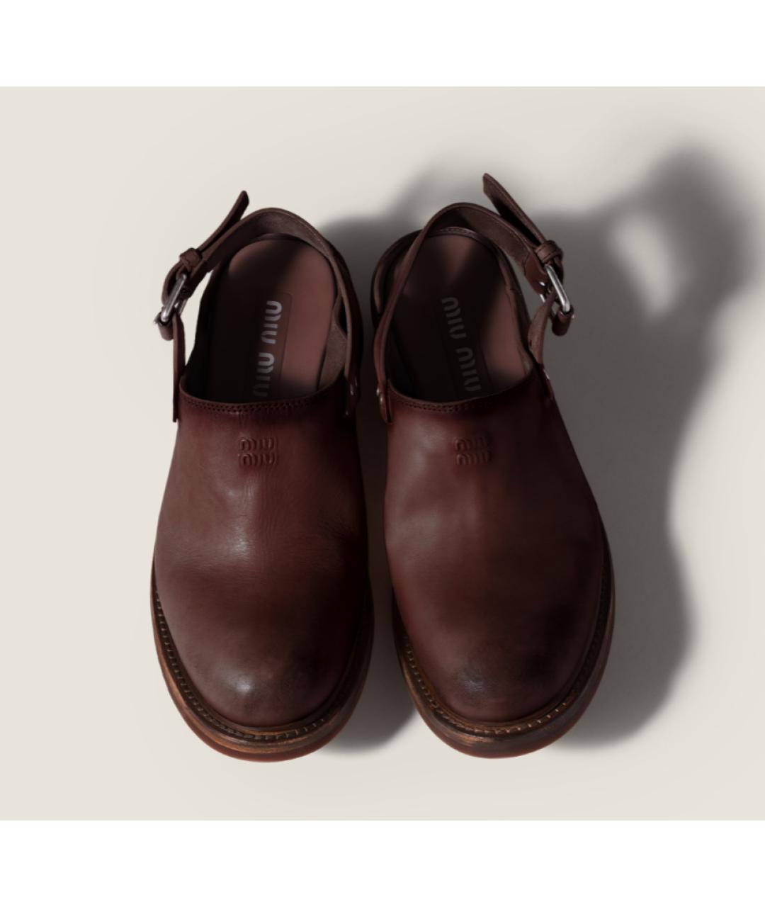 MIU MIU Коричневые кожаные мюли, фото 4