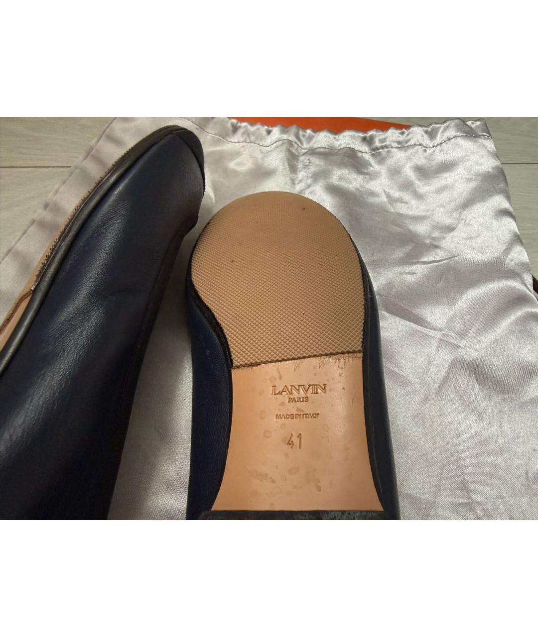 LANVIN Темно-синие кожаные балетки, фото 6