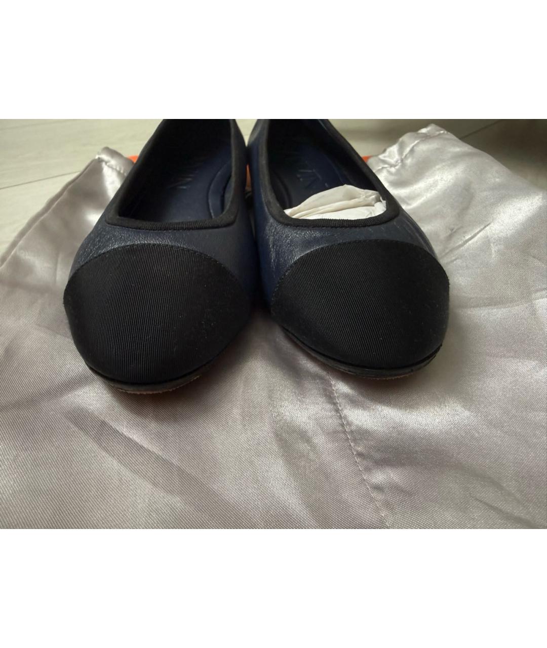 LANVIN Темно-синие кожаные балетки, фото 3