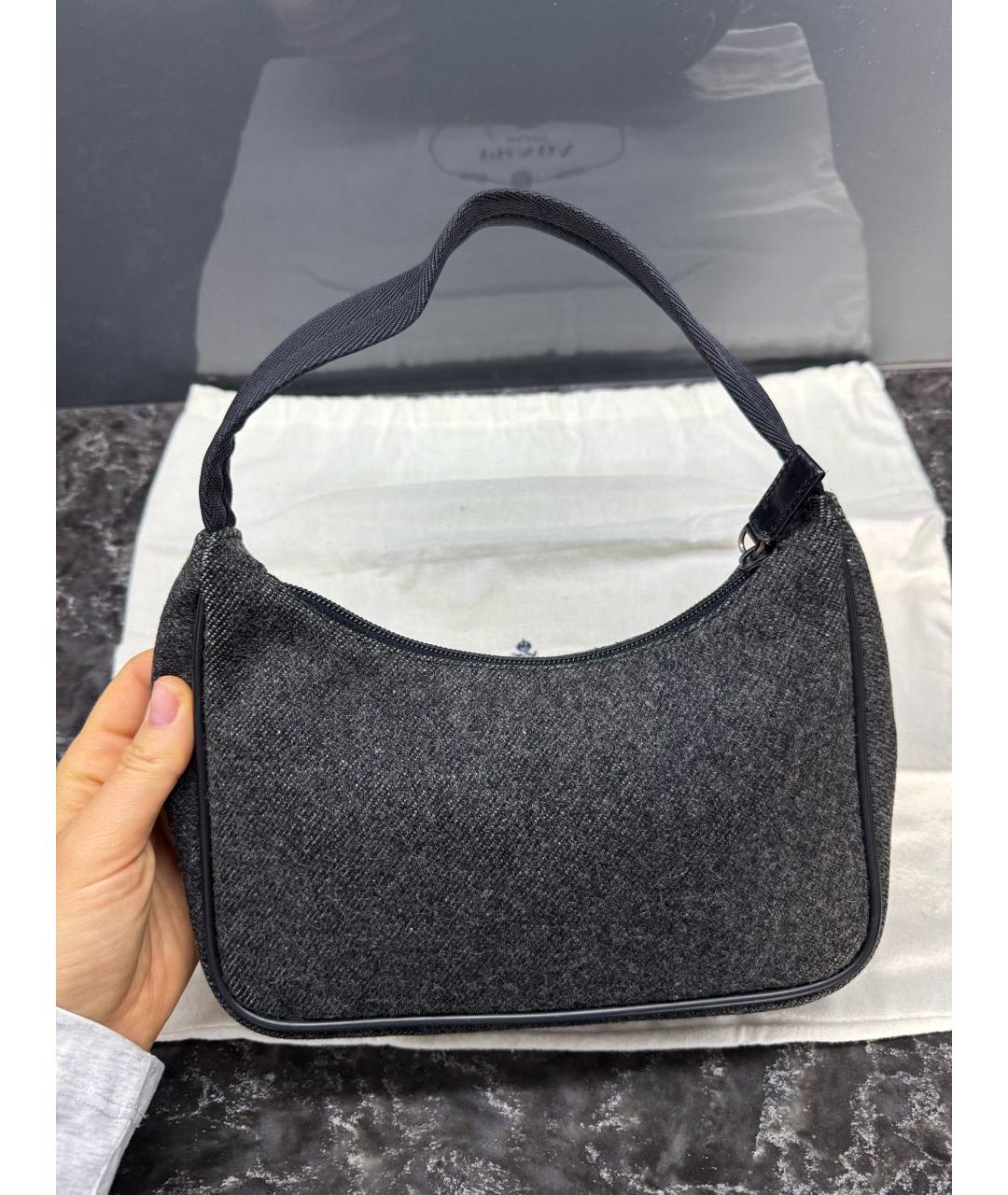 PRADA Серая шерстяная сумка с короткими ручками, фото 3