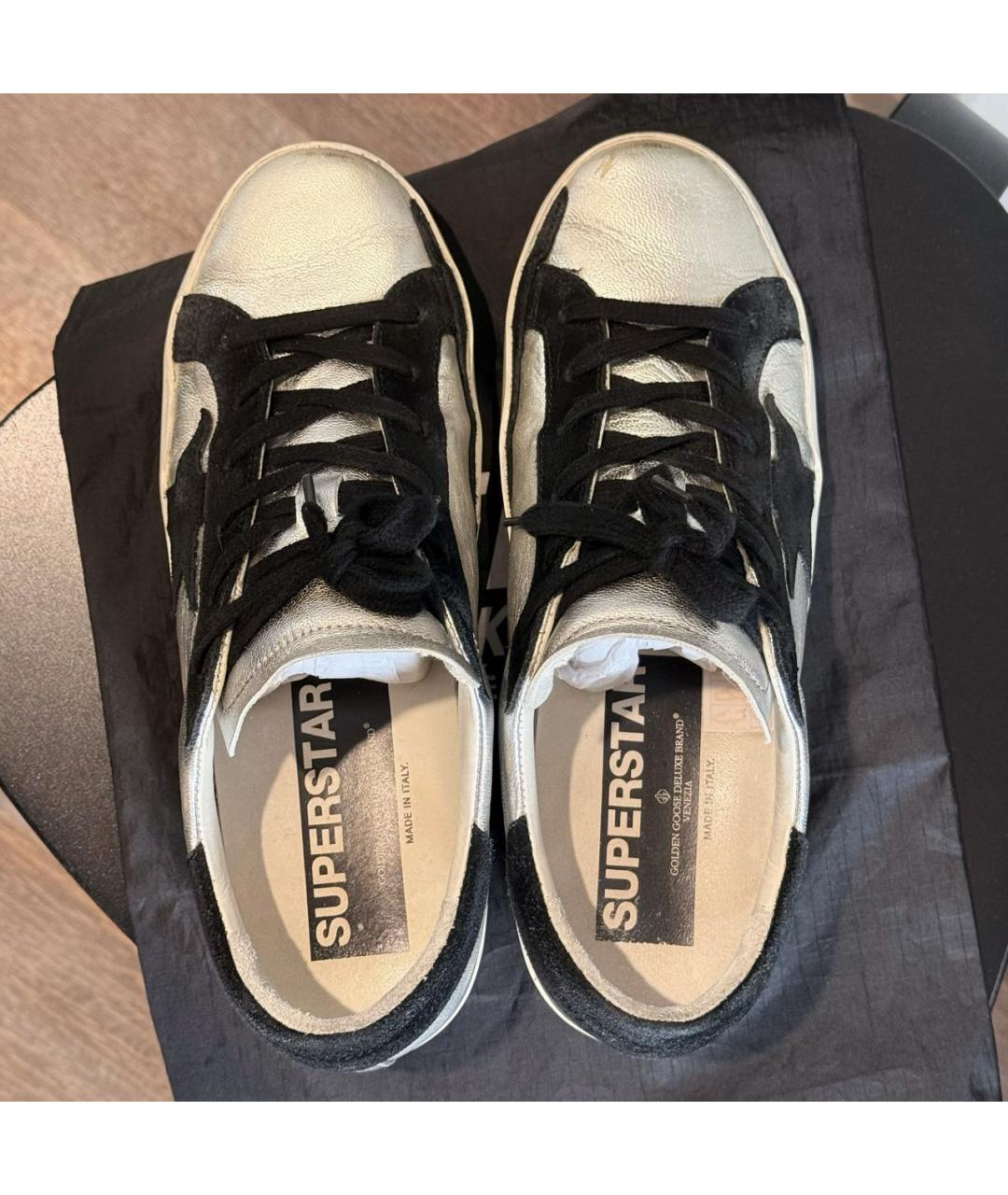 GOLDEN GOOSE DELUXE BRAND Серебряные кожаные кеды, фото 3