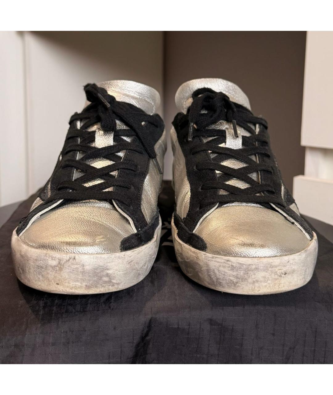 GOLDEN GOOSE DELUXE BRAND Серебряные кожаные кеды, фото 2