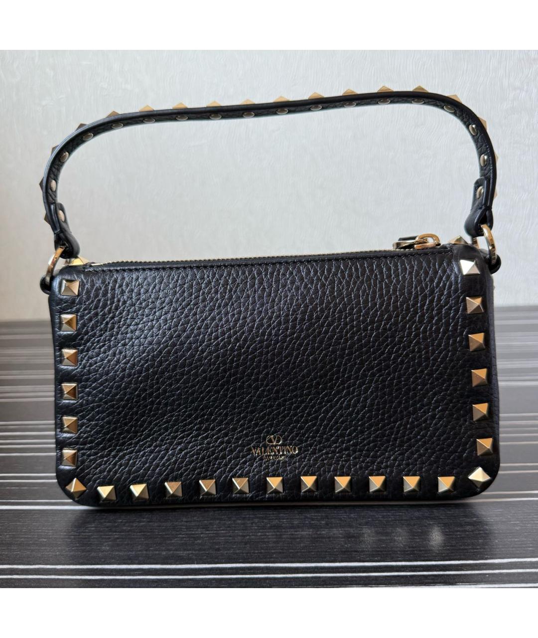 VALENTINO Черная кожаная сумка с короткими ручками, фото 3