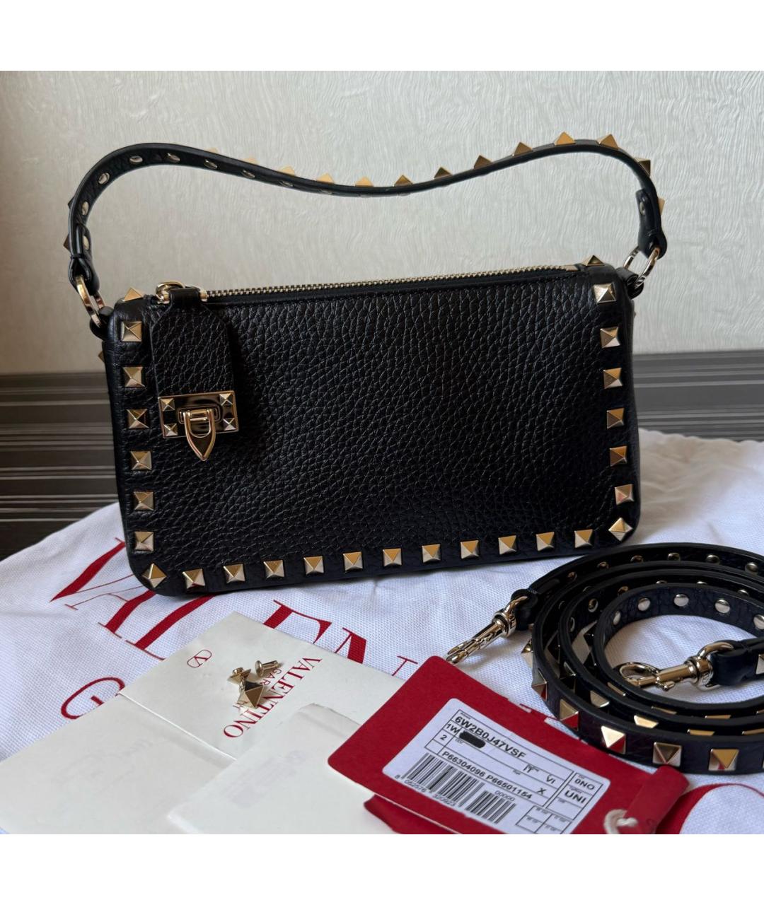 VALENTINO Черная кожаная сумка с короткими ручками, фото 7