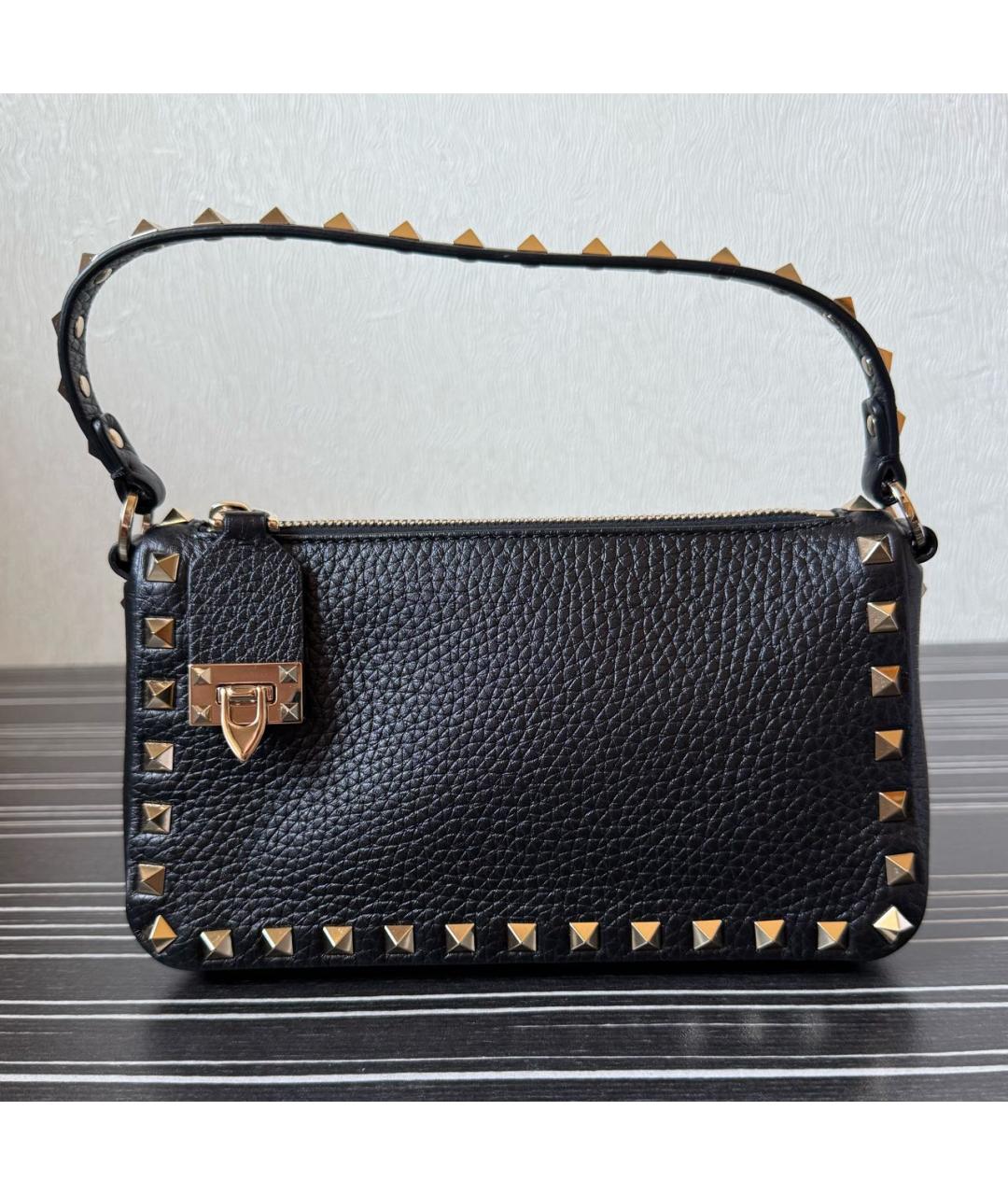 VALENTINO Черная кожаная сумка с короткими ручками, фото 8