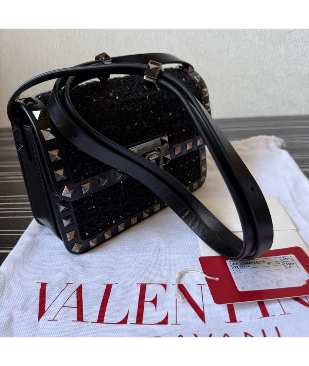 VALENTINO Черная твидовая сумка через плечо, фото 5