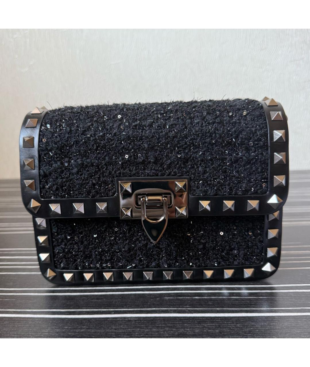 VALENTINO Черная твидовая сумка через плечо, фото 8