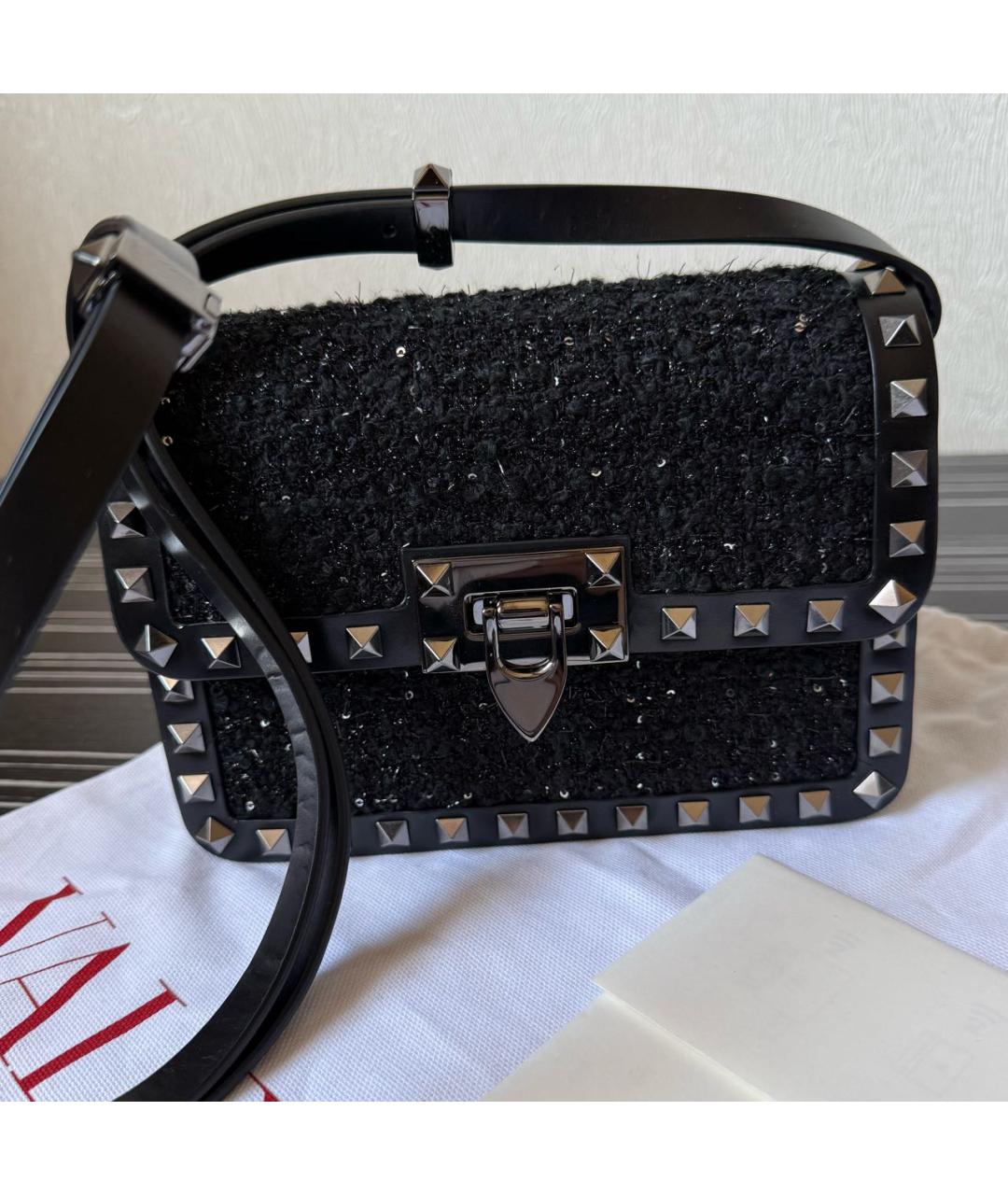 VALENTINO Черная твидовая сумка через плечо, фото 6