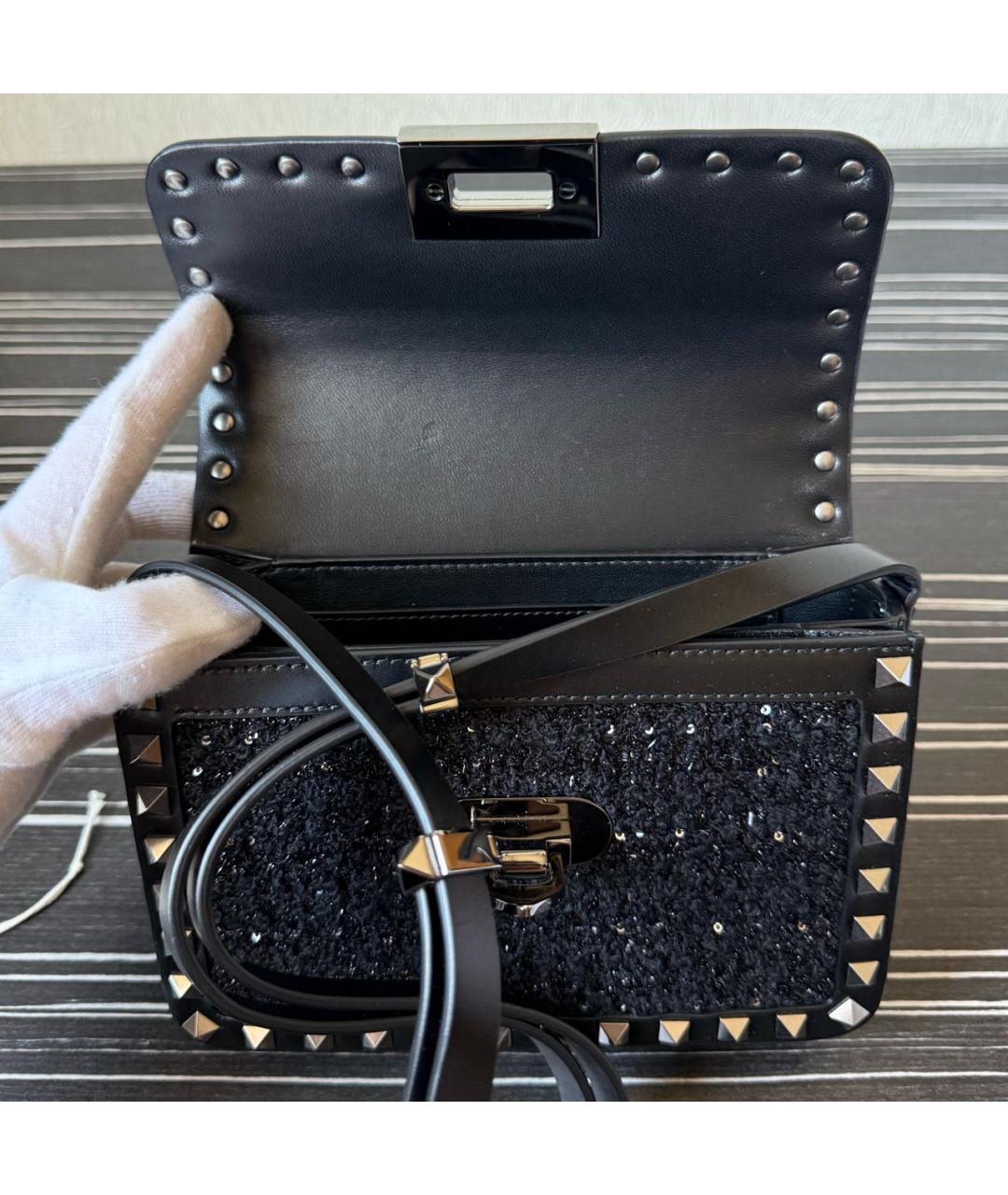 VALENTINO Черная твидовая сумка через плечо, фото 4