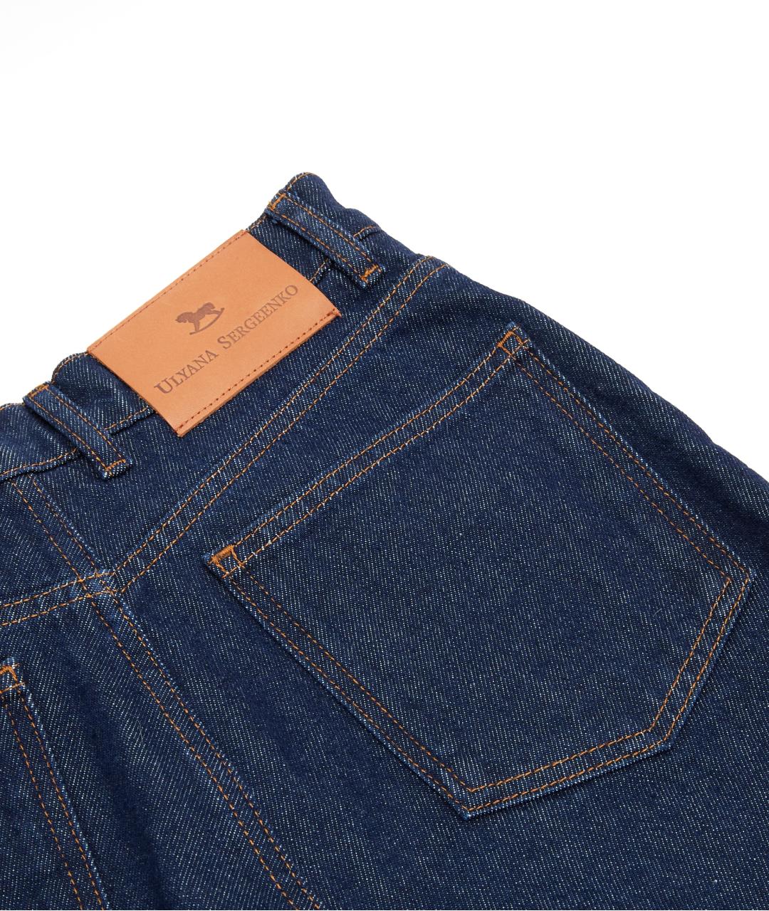 ULYANA SERGEENKO Темно-синие хлопковые прямые джинсы, фото 2