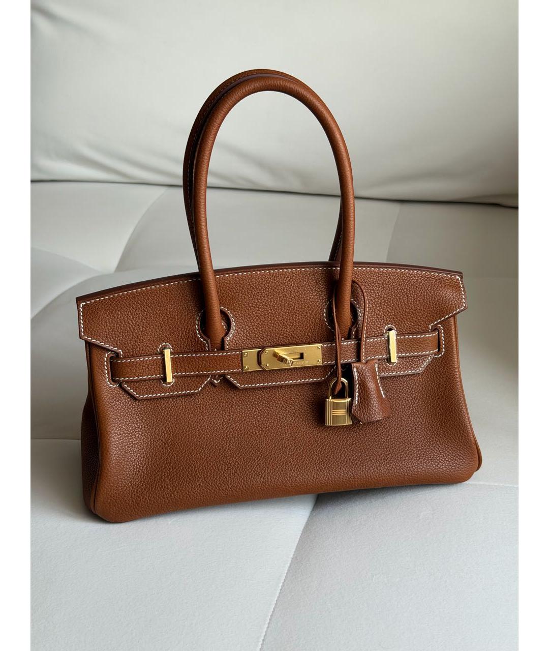 HERMES Коричневая кожаная сумка с короткими ручками, фото 3