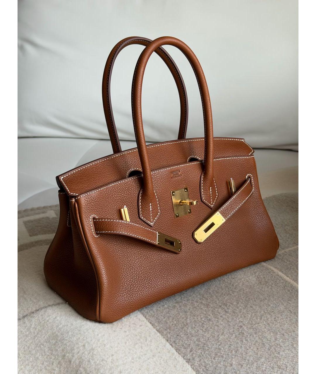 HERMES Коричневая кожаная сумка с короткими ручками, фото 2