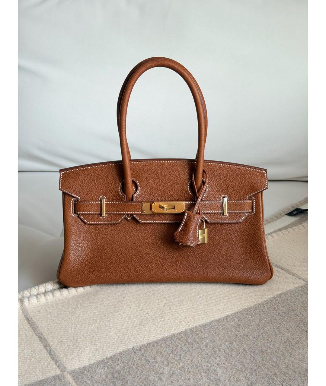 HERMES Коричневая кожаная сумка с короткими ручками, фото 6