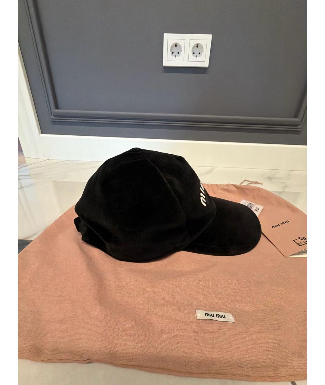 MIU MIU Черная бархатная кепка, фото 2