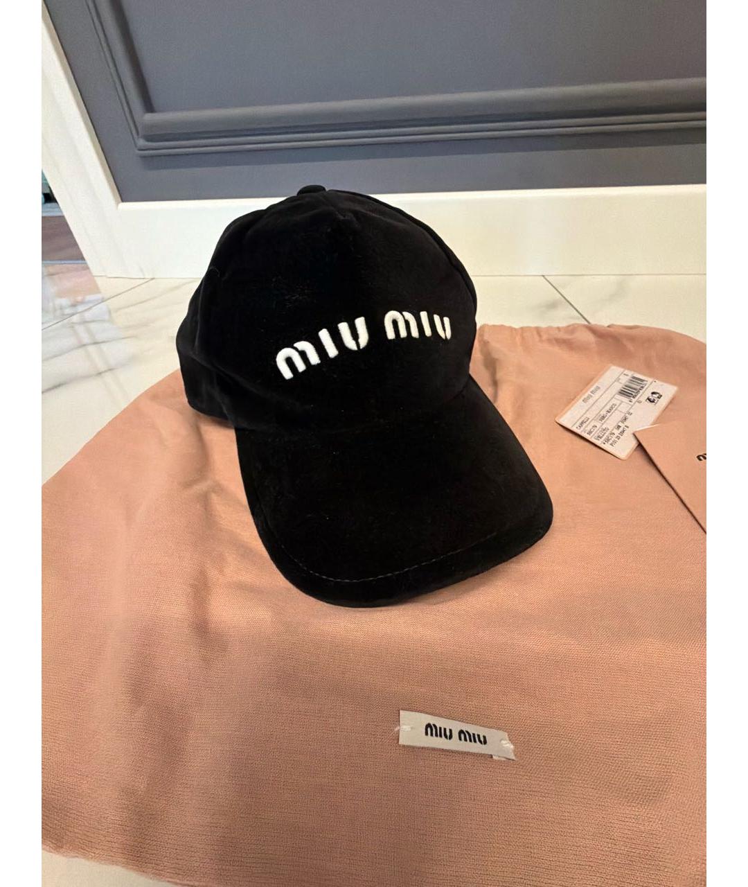 MIU MIU Черная бархатная кепка, фото 7