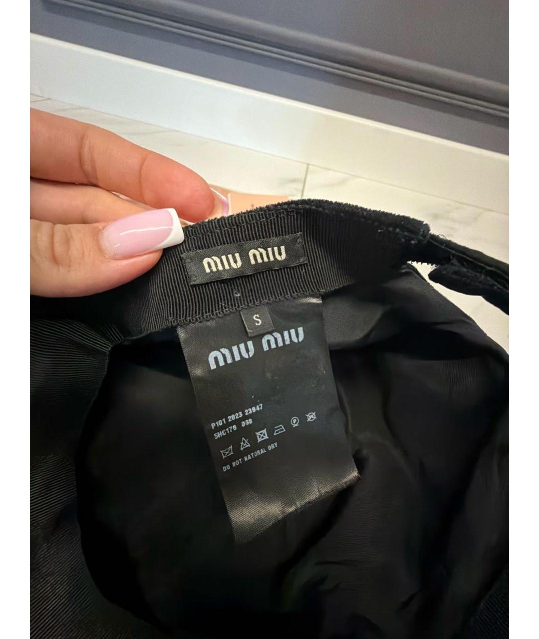 MIU MIU Черная бархатная кепка, фото 5