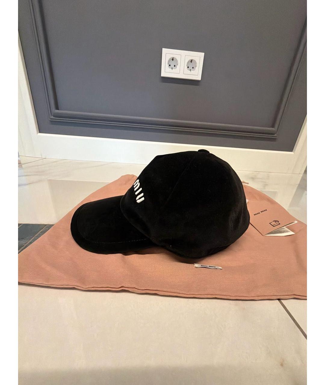 MIU MIU Черная бархатная кепка, фото 3