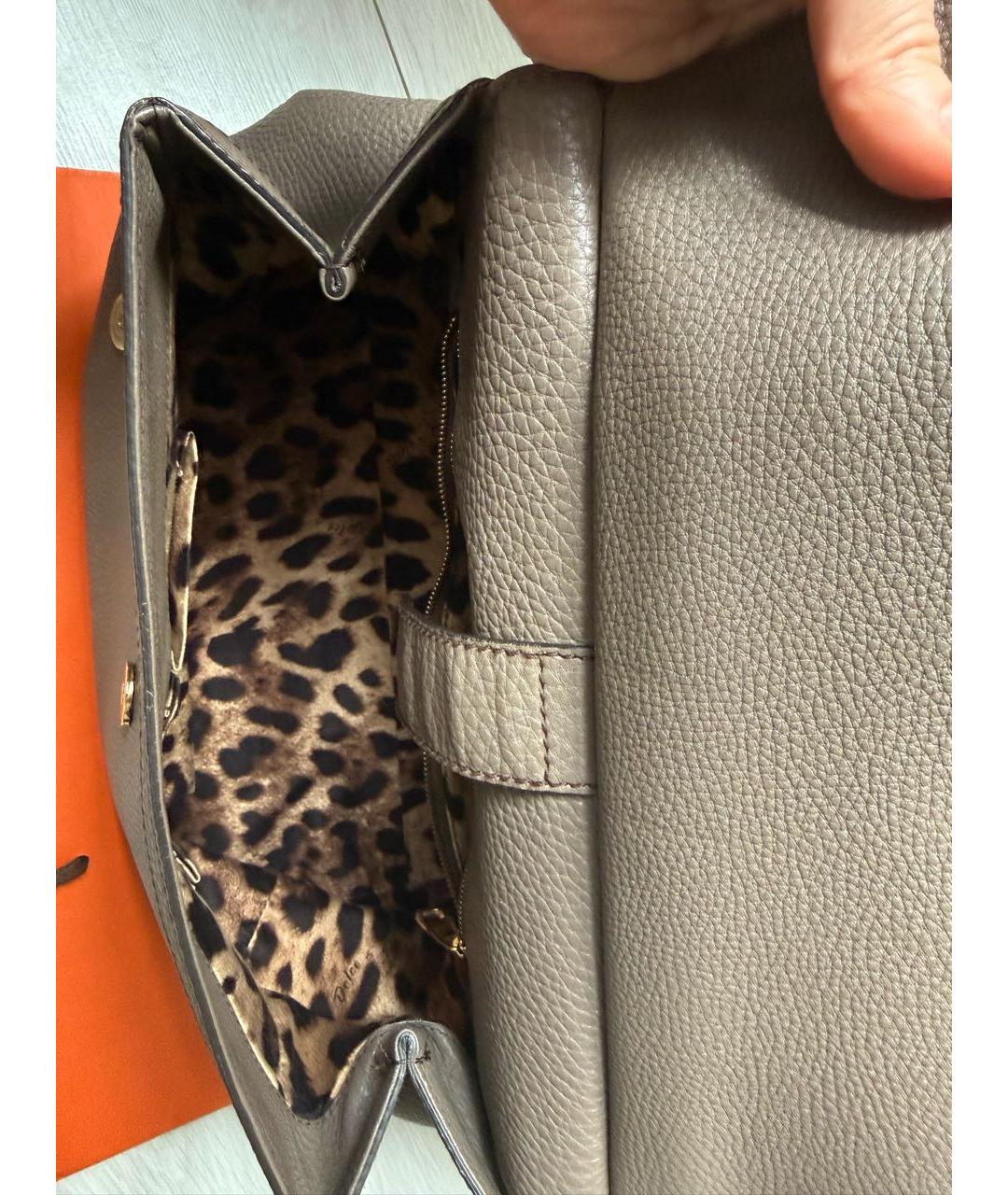 DOLCE&GABBANA Серая кожаная сумка с короткими ручками, фото 3